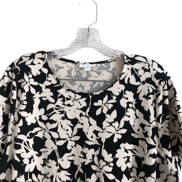 J. Jill Women's Dress Size L Floral Black White Short Sleeve Stretch - Picture 4 of 11